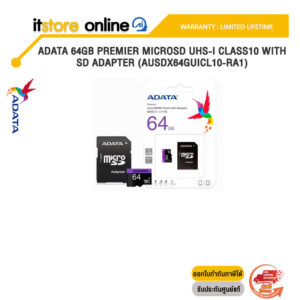 ADATA 64GB Premier microSD UHS-I Class10 with SD Adapter (AUSDX64GUICL10-RA1)/BY ITSTORE ONLINE