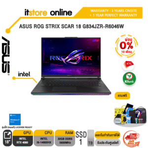[ผ่อน 0% 10 ด.]ASUS ROG STRIX SCAR 18 G834JZR-R6046W/i9-14900HX/ประกัน 3 Years+1 Year Perfect Warranty/BY ITSTORE ONLINE