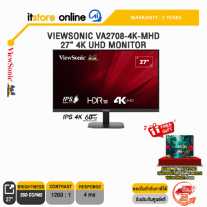 ViewSonic VA2708-4K-MHD 27” 4K UHD Monitor/IPS 4K 60Hz/ประกัน 3 Years/BY ITSTORE-ONLINE