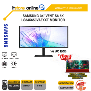 Samsung 34" VFNT S6 5K LS34C650VAEXXT MONITOR(IPS 5k 100Hz)/ประกัน 3 YEARS/BY ITSTORE ONLINE