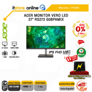 [ผ่อน 0% 3 ด.]ACER MONITOR VERO LED 27" RS272 G0BPAMIX(IPS FHD/120Hz)/ประกัน 3 Years/BY ITSTORE-ONLINE