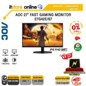 [ผ่อน 0% 3 ด.]AOC 27" FAST GAMING MONITOR 27G42E/67(IPS FHD 180Hz)/ประกัน 3 Years Onsite + BKK ONLY/BY ITSTORE-ONLINE