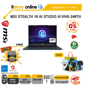 [ผ่อน 0% 10 ด.]MSI Stealth 16 AI Studio A1VHG-246TH/ultra9 185H/ประกัน 3 Years/BY ITSTORE ONLINE