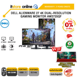 [ผ่อน 0% 10 ด.]DELL ALIENWARE 27 4K DUAL-RESOLUTION GAMING MONITOR AW2725QF(IPS 4K 180Hz)/ประกัน 3 Years Onsite/BY ITSTORE-ONLINE