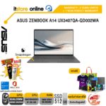 ASUS ZENBOOK A14 UX3407QA-QD002WA /Snapdragon X X1-26-100/ประกัน 3 Years Onsite + 1 Year Perfect warranty/BY ITSTORE-ONLINE