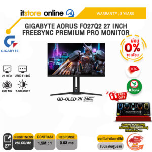 [ผ่อน 0% 10 ด.]GIGABYTE AORUS FO27Q2 27 INCH FREESYNC PREMIUM PRO MONITOR (QD-OLED 2K 240Hz)/ประกัน 3 Years/BY ITSTORE-ONLINE