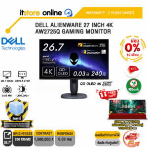 [ผ่อน 0% 10 ด.]DELL ALIENWARE 27 INCH 4K AW2725Q GAMING MONITOR (QD-OLED 4K 240Hz) /ประกัน 3 Years Onsite/BY ITSTORE ONLINE