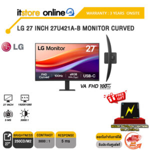 LG 27 INCH 27U421A-B MONITOR CURVED (VA FHD 100Hz)/ประกัน 3 Years Onsite/BY ITSTORE-ONLINE
