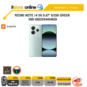 [ผ่อน 0% 6 ด.]REDMI NOTE 14 5G 6.67" 8/256 GREEN XMI-6932554404628 /MediaTek Dimensity 7025-Ultra/ประกัน 2 Years/BY ITSTORE-ONLINE