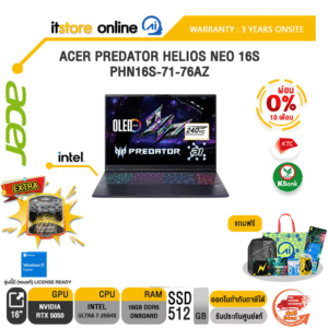 [ผ่อน 0% 10 ด.]ACER PREDATOR HELIOS NEO 16S PHN16S-71-76AZ /Ultra 7-255HX/ประกัน 3 Years Onsite/BY ITSTORE-ONLINE