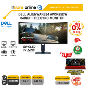[ผ่อน 0% 10 ด.]DELL ALIENWARE34 AW3425DW-34INCH FREESYNC MONITOR (QD-OLED 2K 240Hz)/ประกัน 3 Years Onsite/BY ITSTORE-ONLINE