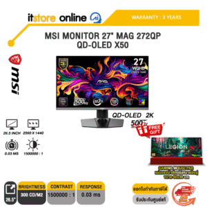 MSI MONITOR 27" MAG 272QP QD-OLED X50 (QD-OLED 2K 500Hz)/ประกัน 3 Years/BY ITSTORE-ONLINE
