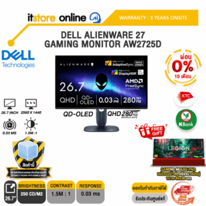 [ผ่อน 0% 10 ด.]DELL ALIENWARE 27 GAMING MONITOR AW2725D (QD-OLED QHD 280Kz)/ประกัน 3 Years Onsite/3 Years Onsite
