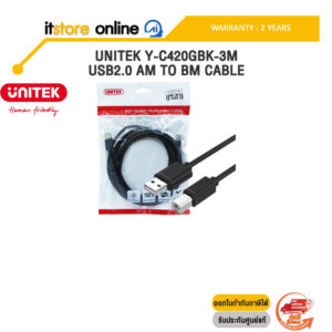 UNITEK Y-C420GBK-3M USB2.0 AM TO BM CABLE /ประกัน 2 Years
