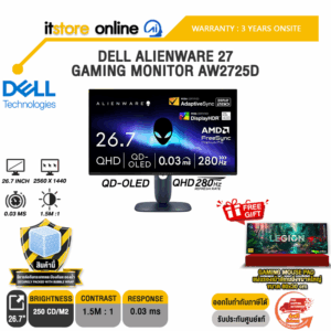 DELL ALIENWARE 27 GAMING MONITOR AW2725D (QD-OLED QHD 280Kz)/ประกัน 3 Years Onsite/3 Years Onsite