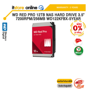 [ผ่อน 0% 10 ด.]WD RED PRO 12TB NAS HARD DRIVE 3.5" 7200RPM/256MB WD122KFBX-5YEAR /ประกัน 5 Years/BY ITSTORE-ONLINE