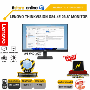 LENOVO THINKVISION 64B5KAR1TH S24-4E 23.8" MONITOR (IPS FHD 100Hz)/ประกัน 3 Years Onsite/BY ITSTORE-ONLINE