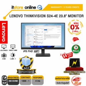 [ผ่อน 0% 10 ด.]LENOVO THINKVISION 64B5KAR1TH S24-4E 23.8" MONITOR (IPS FHD 100Hz)/ประกัน 3 Years Onsite/BY ITSTORE-ONLINEฃ