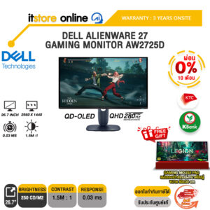 [ผ่อน 0% 10 ด.]DELL ALIENWARE 27 GAMING MONITOR AW2725D (QD-OLED QHD 280Kz)/ประกัน 3 Years Onsite/3 Years Onsite