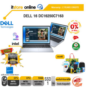 [ผ่อน 0% 10 ด.]DELL 16 LAPTOP DC16250C7163 /Core 7 150U/ประกัน 2 Years Onsite/BY ITSTORE-ONLINE