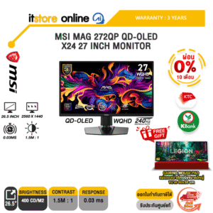 [ผ่อน 0% 10 เดือน]MSI MAG 272QP QD-OLED X24 27 INCH MONITOR (QD-OLED WQHD 240Hz)/ประกัน 3 Years/BY ITSTORE-ONLINE
