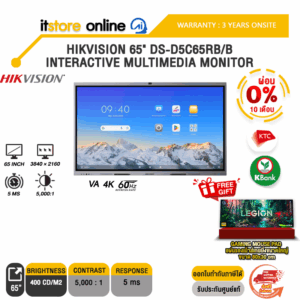 [ผ่อน 0% 10 เดือน]HIKVISION 65" DS-D5C65RB/B INTERACTIVE MULTIMEDIA MONITOR (VA 4K 60Hz)/ประกัน 3 Years Onsite/BY ITSTORE-ONLINE