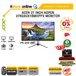 [ผ่อน 0% 6 เดือน]ACER 27 INCH AOPEN 27KG3UX1BMIIPPX MONITOR (IPS QHD 200Hz)/ประกัน 3 Years/BY ITSTORE-ONLINE