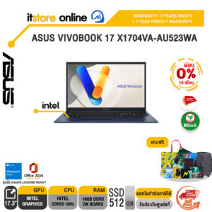 [ผ่อน 0% 10 เดือน]ASUS VIVOBOOK 17 X1704VA-AU523WA /Core 5 120U /ประกัน 2 Years Onsite + 1 Year Perfect warranty/BY ITSTORE-ONLINE