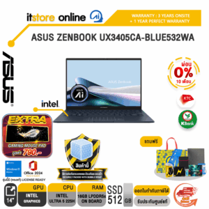[ผ่อน 0% 10 เดือน]ASUS ZENBOOK UX3405CA-BLUE532WA /Ultra 5 225H/ประกัน 3 Years Onsite + 1 Year Perfect warranty/BY ITSTORE-ONLINE