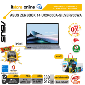 [ผ่อน 0% 10 เดือน]ASUS ZENBOOK 14 UX3405CA-SILVER765WA /Ultra 7 255H/ประกัน 2 Years Onsite + 1 Year Perfect warranty/BY ITSTORE-ONLINE