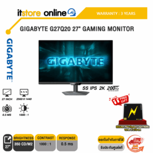 GIGABYTE G27Q20 27" GAMING MONITOR (SS IPS 2K 200Hz)/ประกัน 3 Years/BY ITSTORE-ONLINE