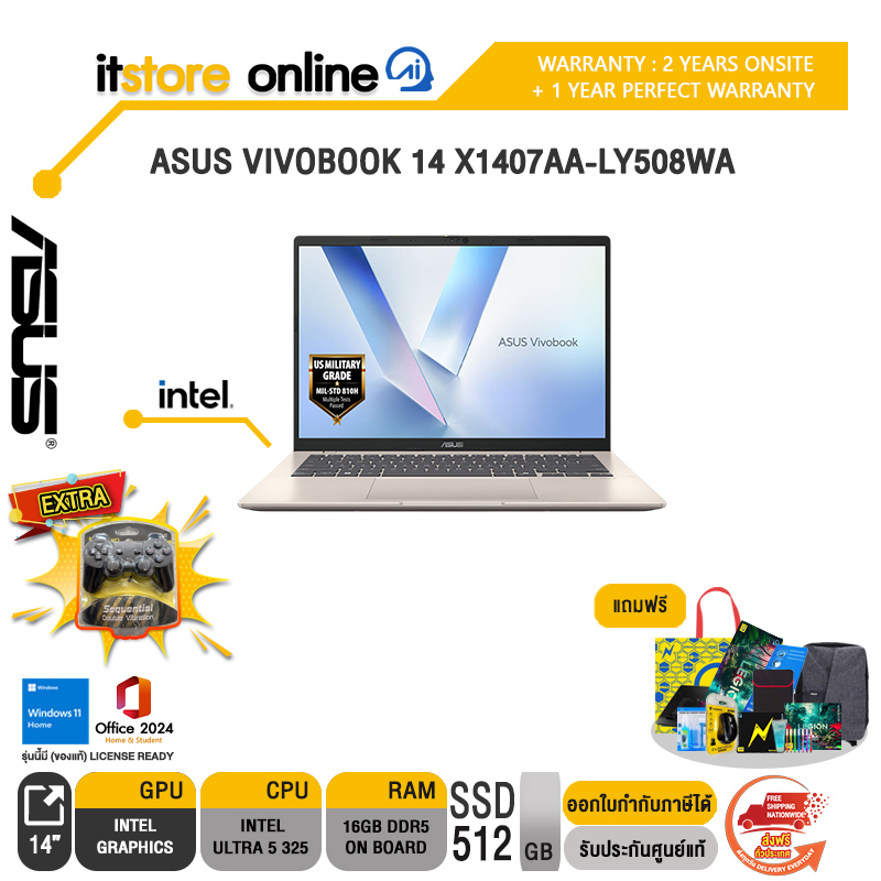 ASUS VIVOBOOK 14 X1407AA-LY508WA /Ultra 5 325/ประกัน 2 Years Onsite + 1 Year Perfect Warranty/BY ITSTORE-ONLINE