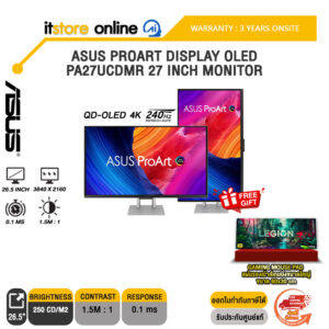 ASUS PROART DISPLAY OLED PA27UCDMR 27 INCH MONITOR (QD-OLED 4K 240Hz)/ประกัน 3 Years Onsite/BY ITSTORE-ONLINE