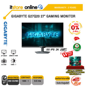 [ผ่อน 0% 6 เดือน]GIGABYTE G27Q20 27" GAMING MONITOR (SS IPS 2K 200Hz)/ประกัน 3 Years/BY ITSTORE-ONLINE