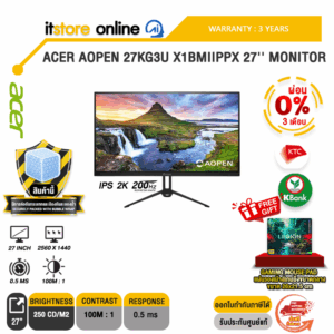 [ผ่อน 0% 6 เดือน]ACER AOPEN 27KG3U X1BMIIPPX 27'' MONITOR (IPS 2K 200Hz)/ประกัน 3 Years/BY ITSTORE-ONLINE