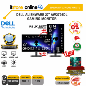 [ผ่อน 0% 6 เดือน]DELL ALIENWARE 27" AW2726DL GAMING MONITOR (IPS 2K 280Hz)/ประกัน 3 Years Onsite/BY ITSTORE-ONLINE