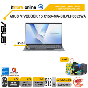 ASUS VIVOBOOK 15 X1504MA-SILVER3052WA /Core 3 304/ประกัน 2 Years Onsite Service + 1Y Perfect warranty/BY ITSTORE ONLINE