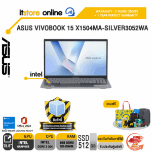 ASUS VIVOBOOK 15 X1504MA-SILVER3052WA /Core 3 304/ประกัน 2 Years Onsite Service + 1Y Perfect warranty/BY ITSTORE ONLINE