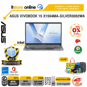 [ผ่อน 0% 10 เดือน]ASUS VIVOBOOK 15 X1504MA-SILVER3052WA /Core 3 304/ประกัน 2 Years Onsite Service + 1Y Perfect warranty/BY ITSTORE ONLINE