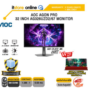 AOC AGON PRO 32 INCH AG326UZD2/67 MONITOR (QD-OLED 4K 240Hz)/ประกัน 3 Years ONSITE + BKK ONLY/BY ITSTORE-ONLINE